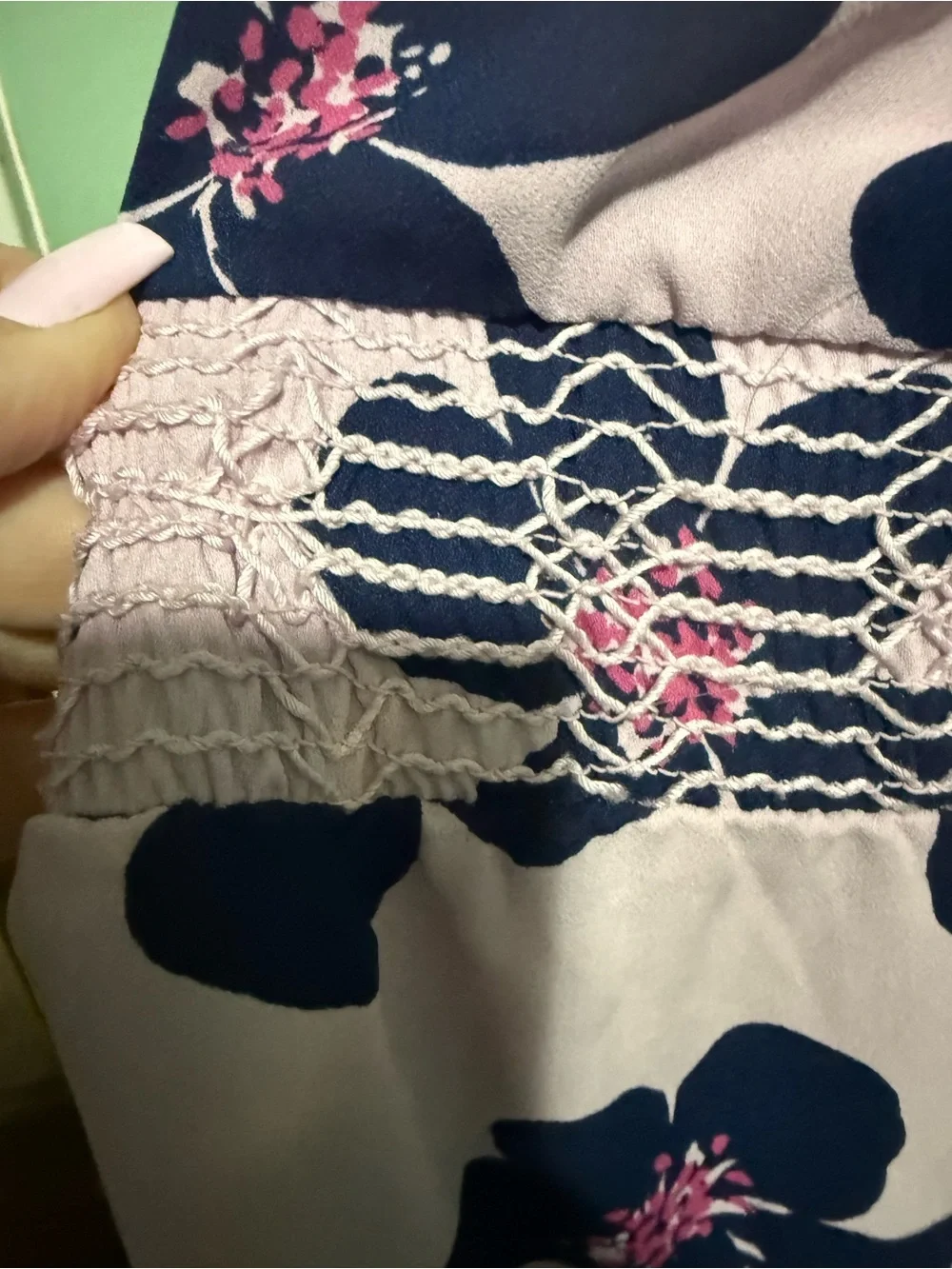 Kate spade pink navy floral smocked dress large